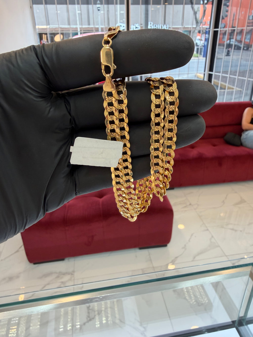 Cadena cubana corte brillo oro 14k