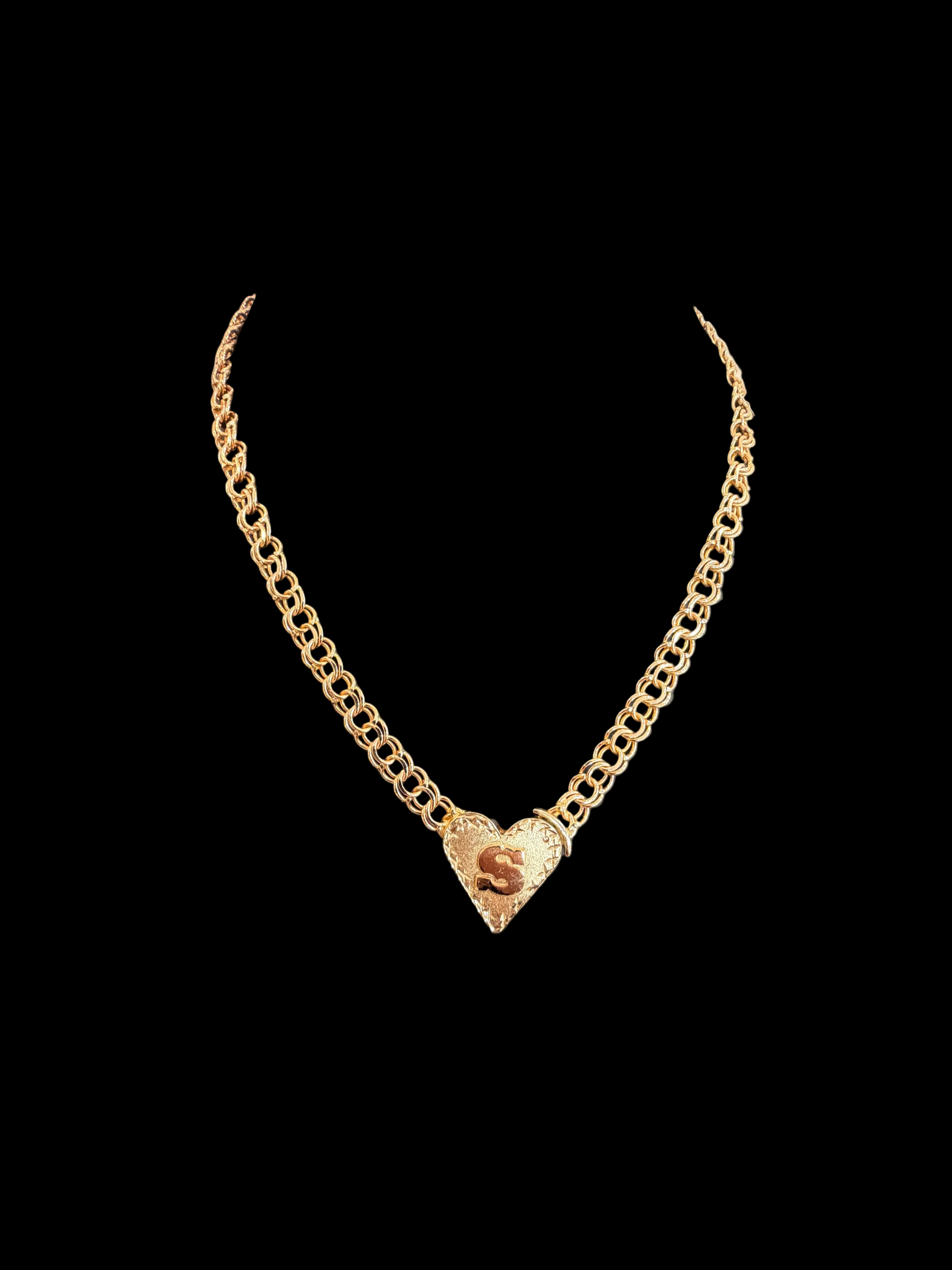 CADENA TEJIDO CHINO CON CORAZÓN ORO 10K