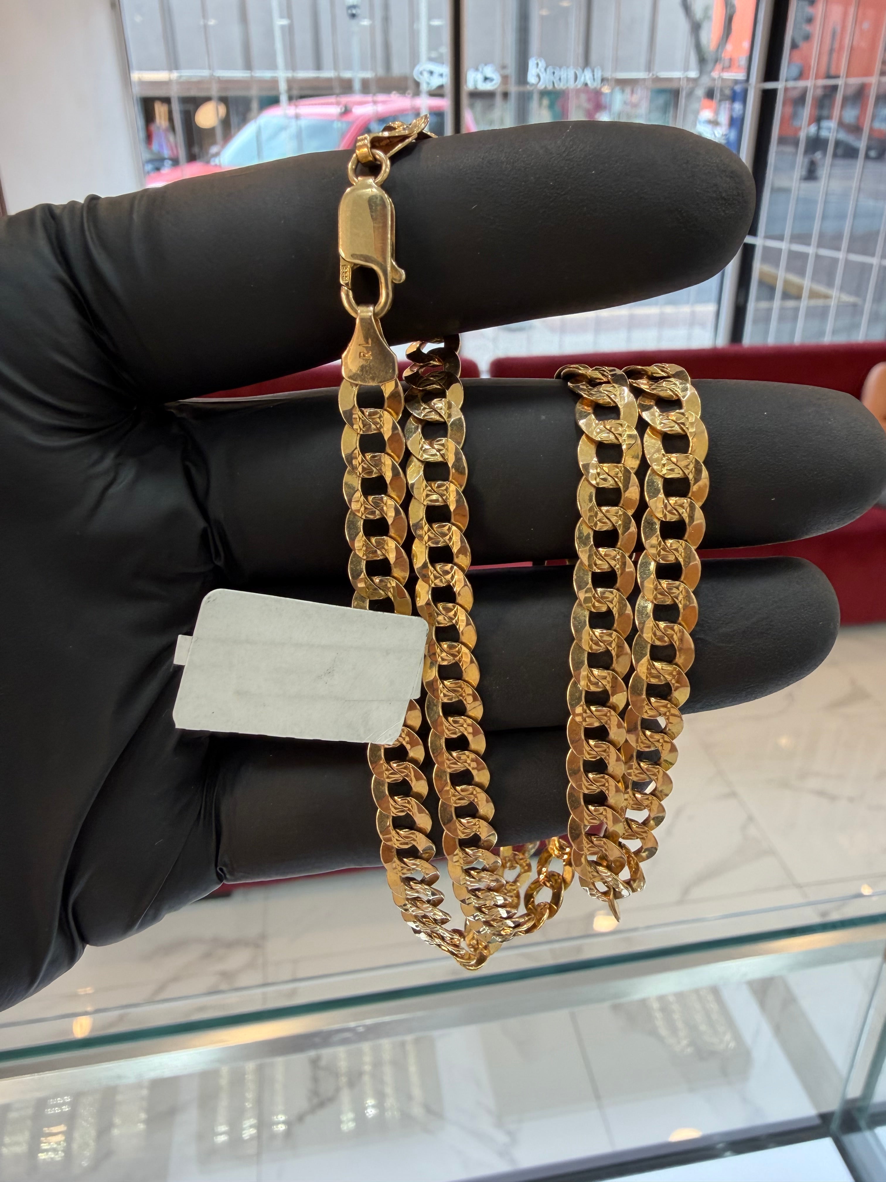 Cadena cubana corte brillo oro 14k