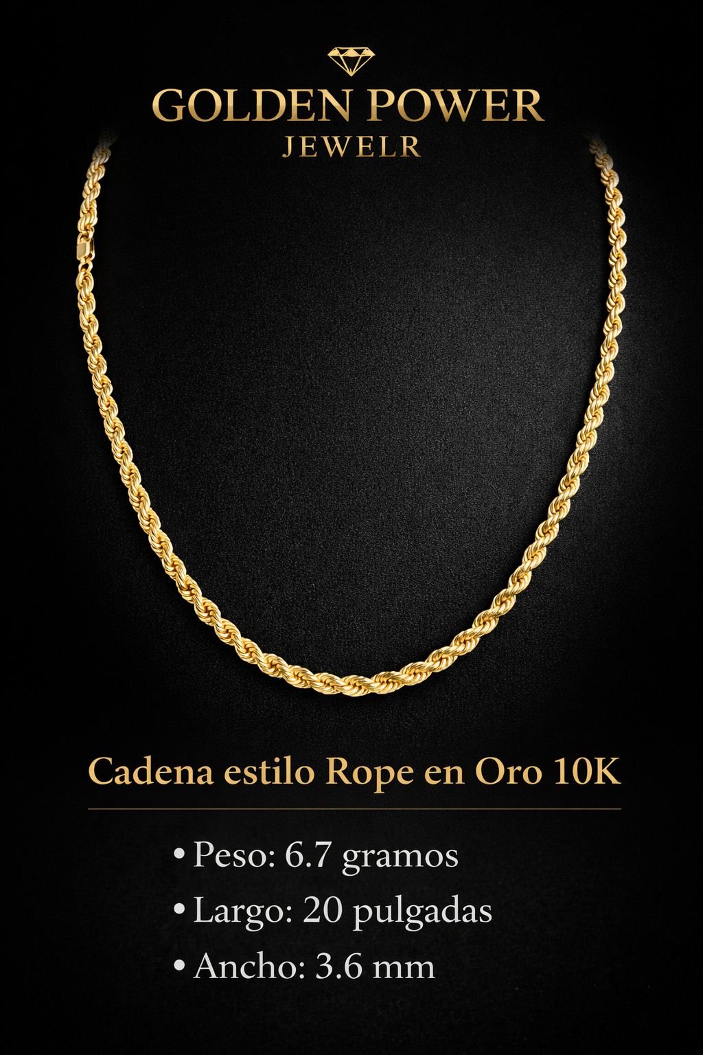 ✨ Cadena Estilo Rope en Oro 10K – Elegancia Clásica y Sofisticación Atemporal