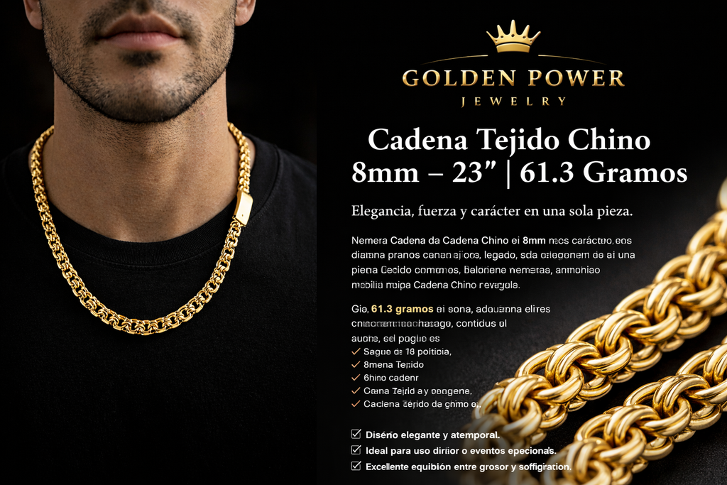 Cadena Tejido Chino 10K 8mm – 23” | 61.3 Gramos